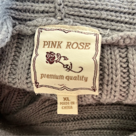 Pink Rose Y2K Cable Knit Off-Shoulder Tunic Length Sweater Dress Gray Sz XL - Picture 16 of 16